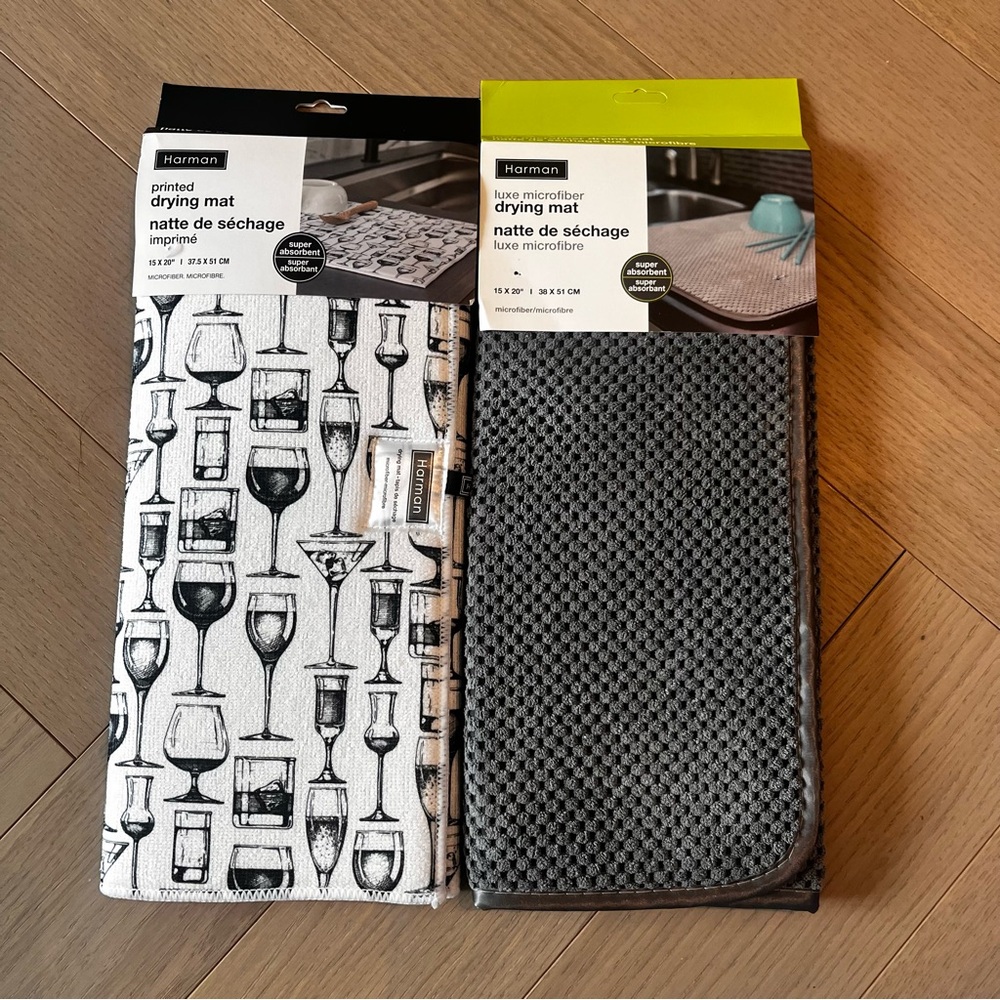 BNWT Harman Black and White Printed Drying Mats - Set of 2